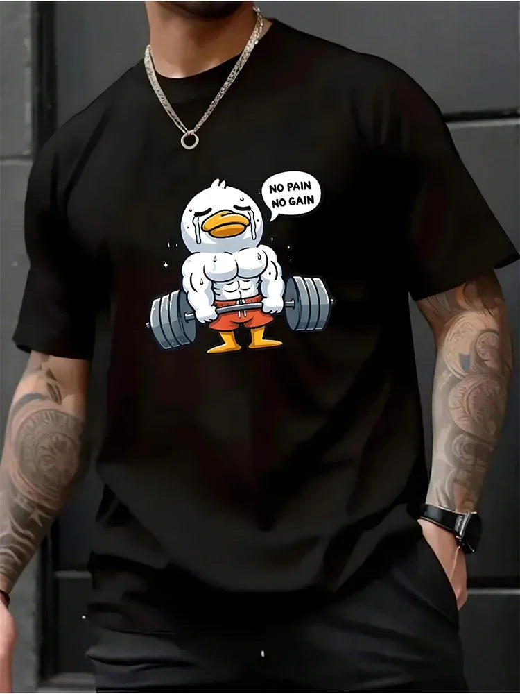 Panda Fitness Printed Men's T-shirt Fitness Sports Men's Short-sleeved Top Daily Running Exercise Men's Crew Neck T-shirt