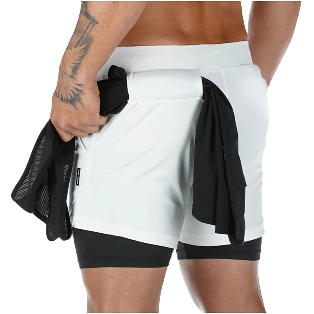 Running Shorts Men Sportswear 2 In 1 Compression Jogging Short Pants Double-deck Bottoms Gym Fitness Training Sport Shorts